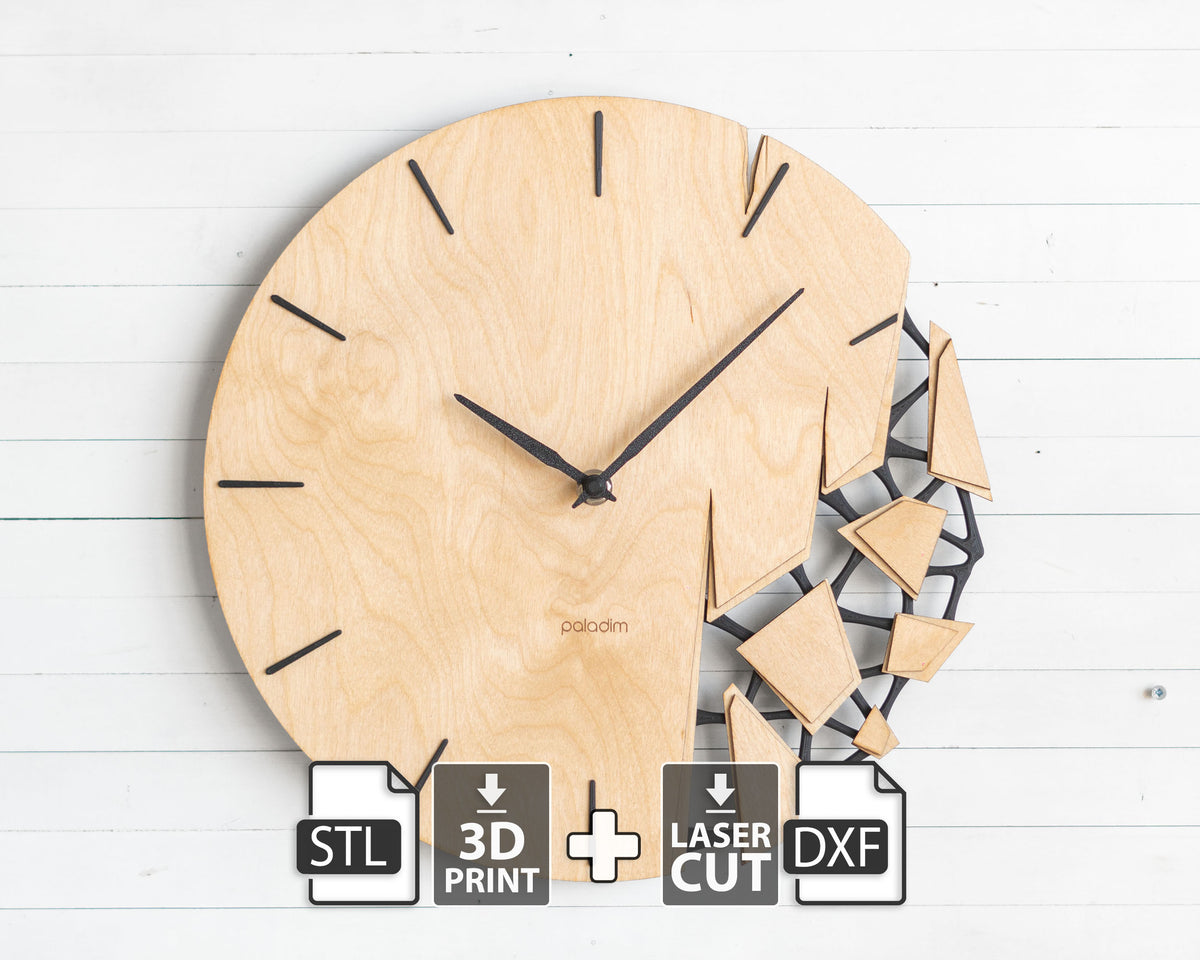 "VREME 6.1" STL Wall Clock HYBRID DIGITAL DESIGN (3D Print + Laser Cut)