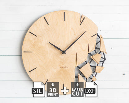 "VREME 6.1" STL Wall Clock HYBRID DIGITAL DESIGN (3D Print + Laser Cut)