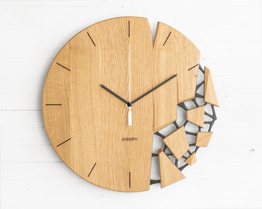 VREME shattered wall clock, oak